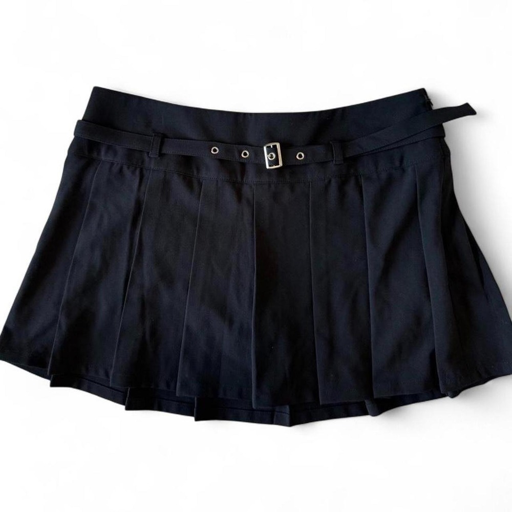 Leith Black Pleated Mini Skort Size 12 Y2K Preppy Belted Tennis Skirt